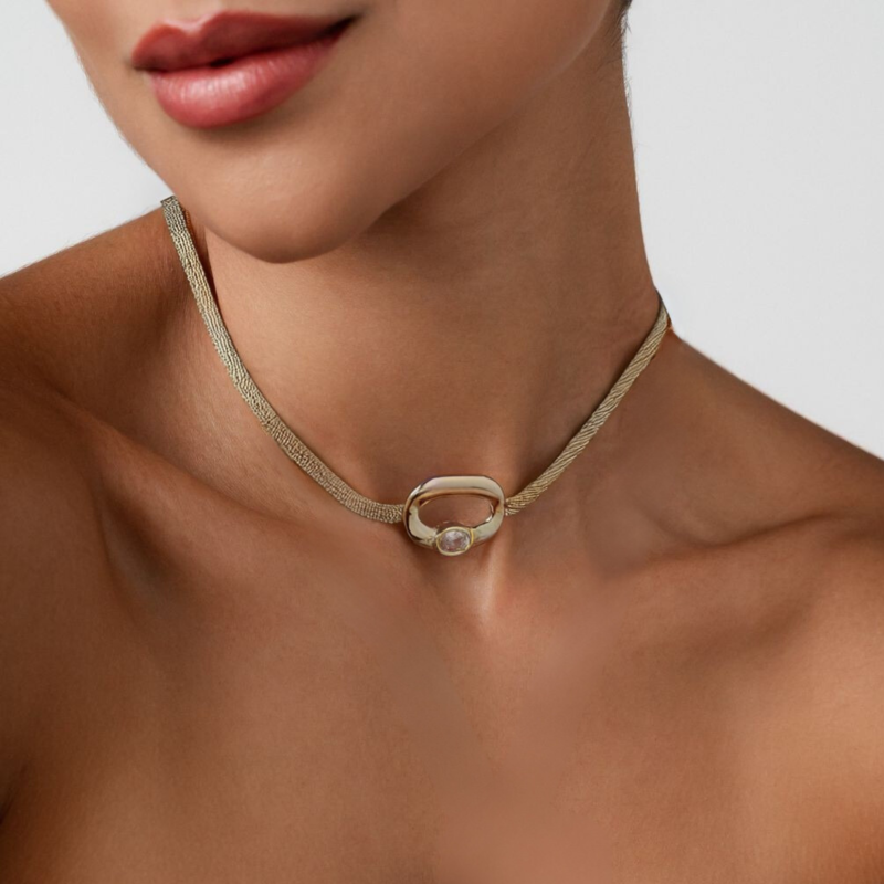 Choker Martina Malha e Pingente Oval