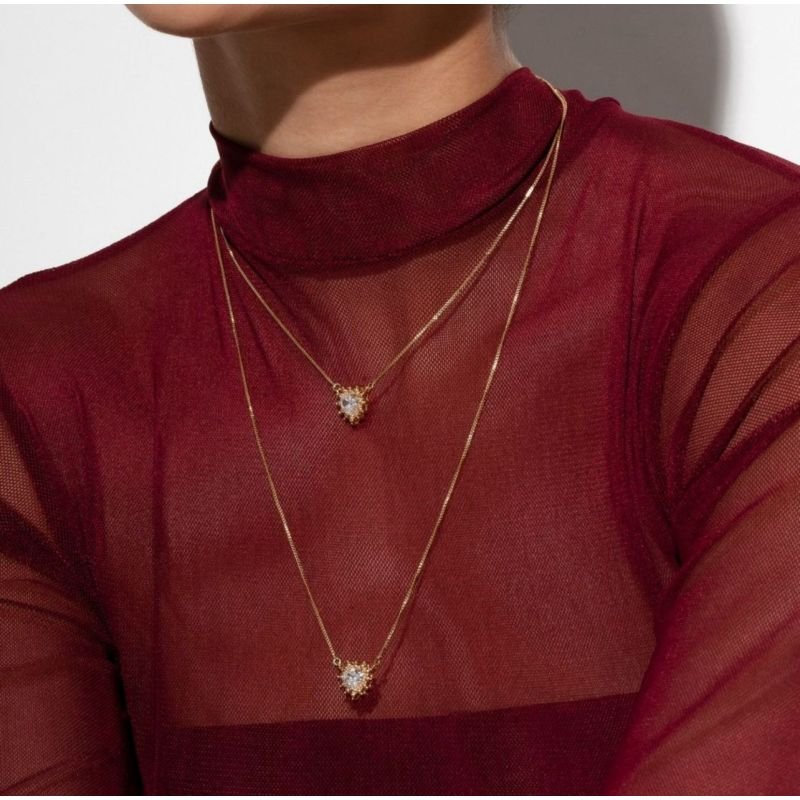 Colar Duplo Amore Coração Cristal