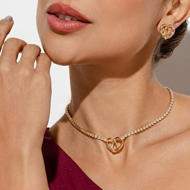Colar Mon Amour Riviera e Coração Vazado Regulável