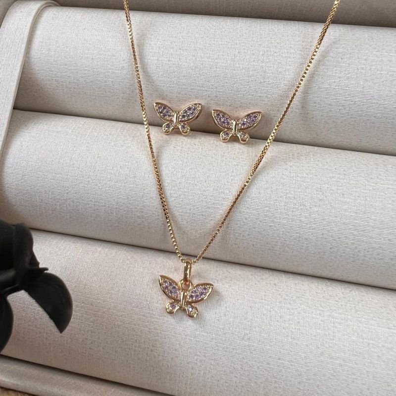 Conjunto Kalista Borboleta Cravejada Lavanda