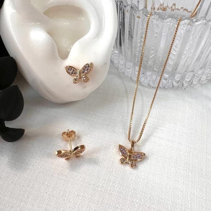 Conjunto Kalista Borboleta Cravejada Lavanda